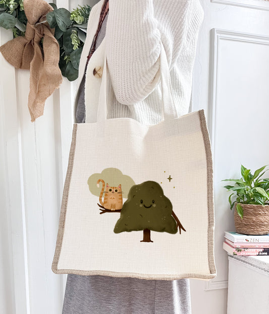Best Buddies, Cat & Tree Linen Gusset Bag