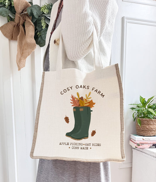 Cosy Oaks Farm/ Autumn Linen Gusset Bag