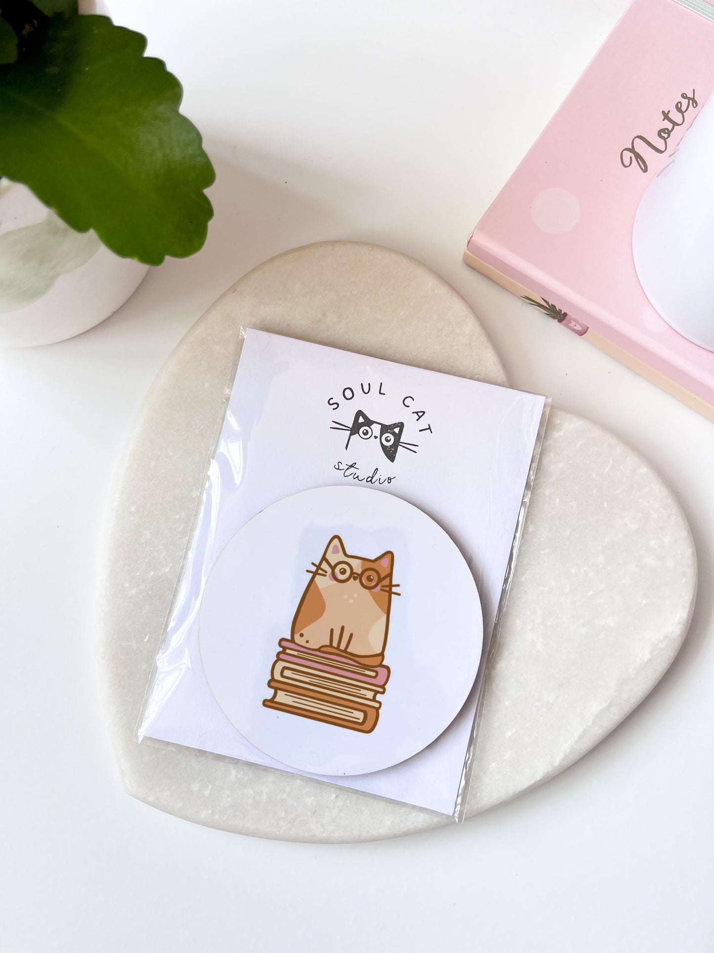 Hazel Bookworm Cat MDF Coaster