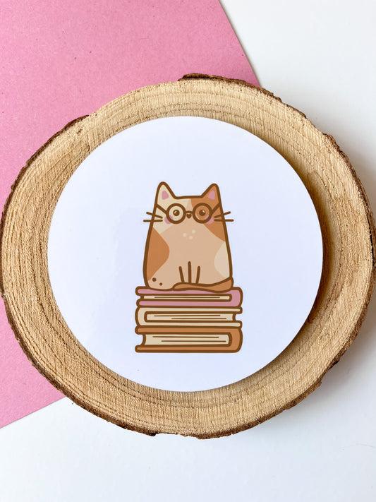 Hazel Bookworm Cat MDF Coaster