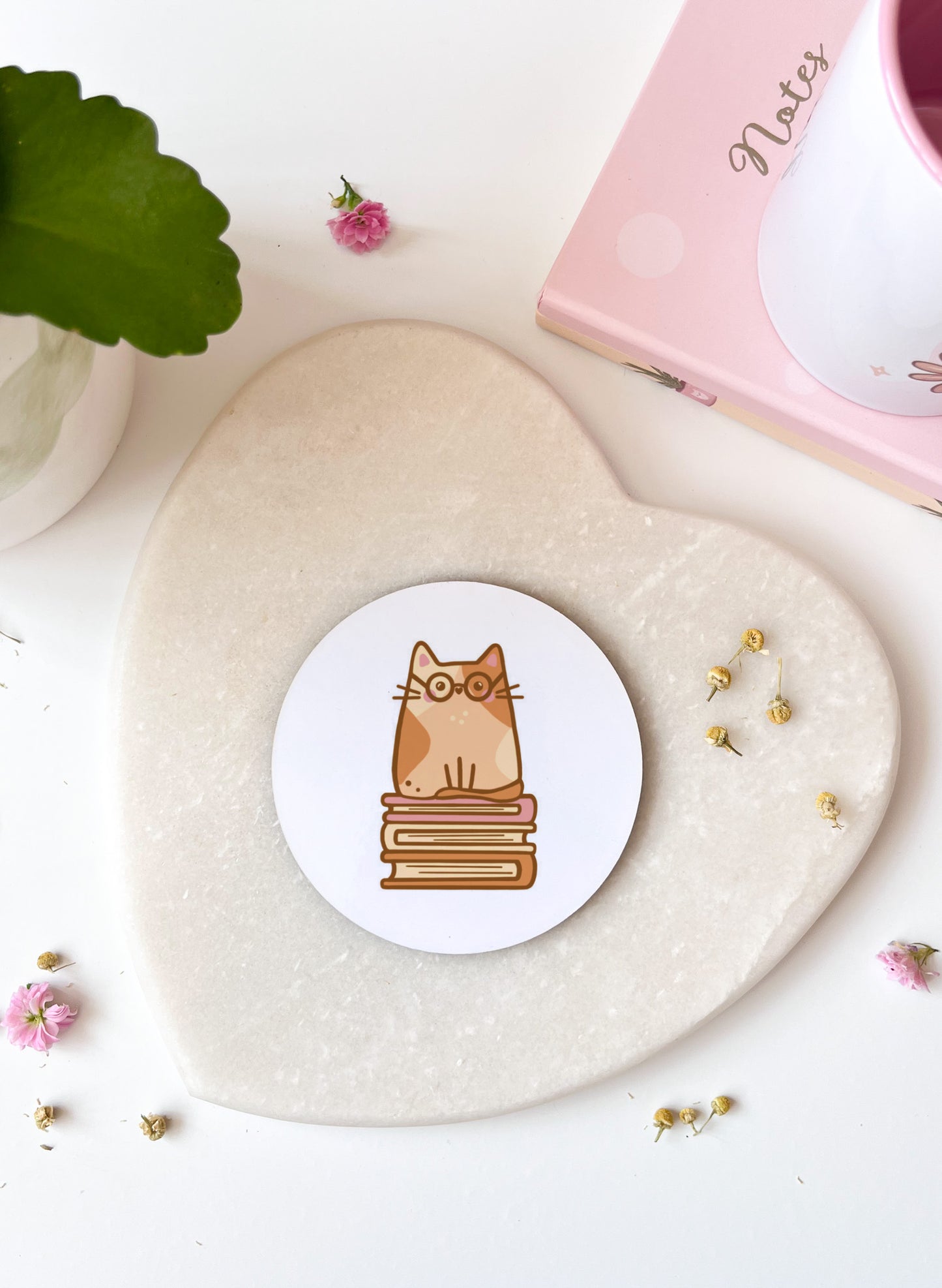 Hazel Bookworm Cat MDF Coaster