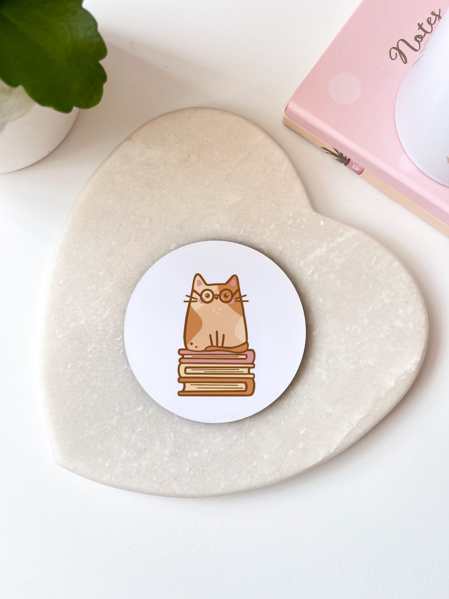 Hazel Bookworm Cat MDF Coaster