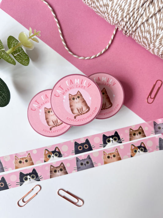 Cat Family Washi Tape - Pink