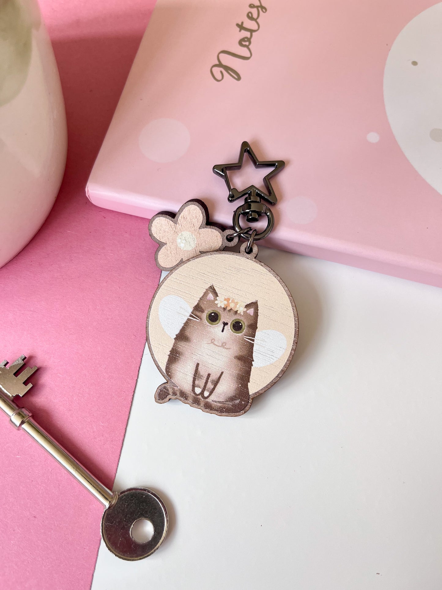 Tabby Cat Wooden Keyring