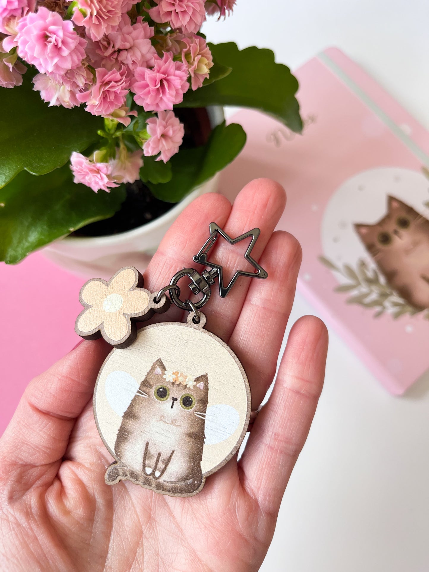 Tabby Cat Wooden Keyring