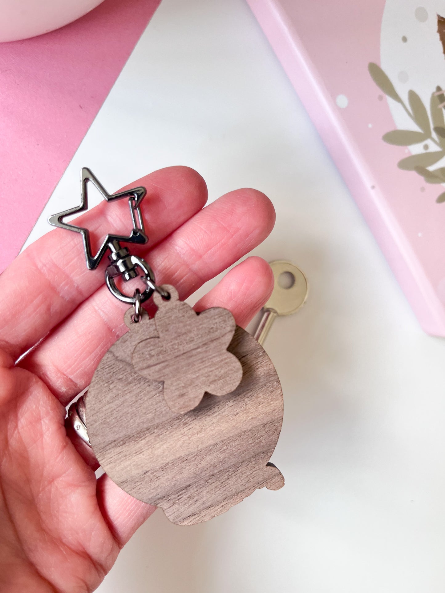 Tabby Cat Wooden Keyring