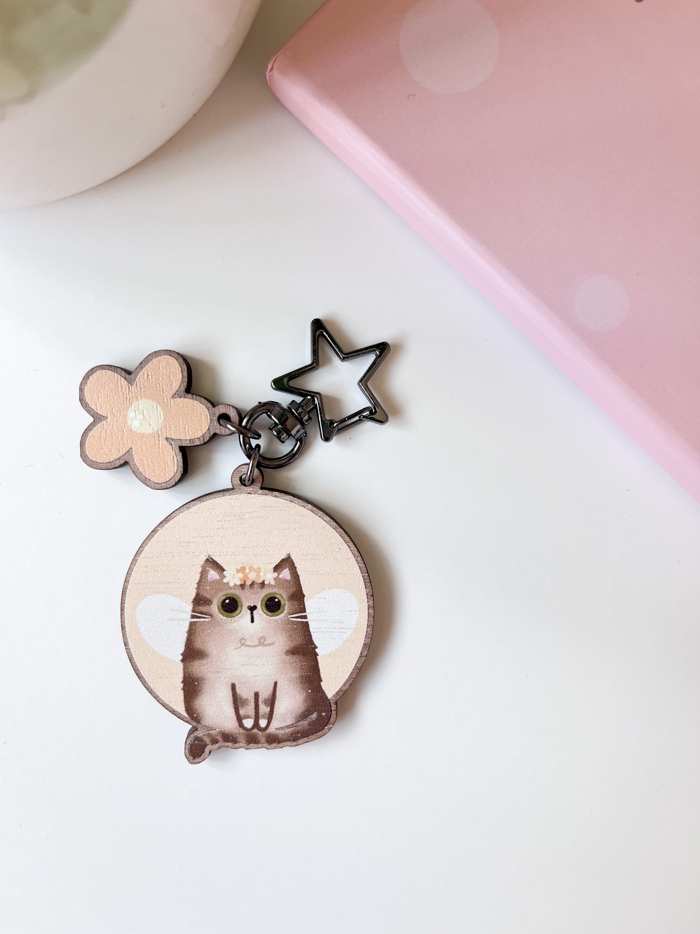 Tabby Cat Wooden Keyring