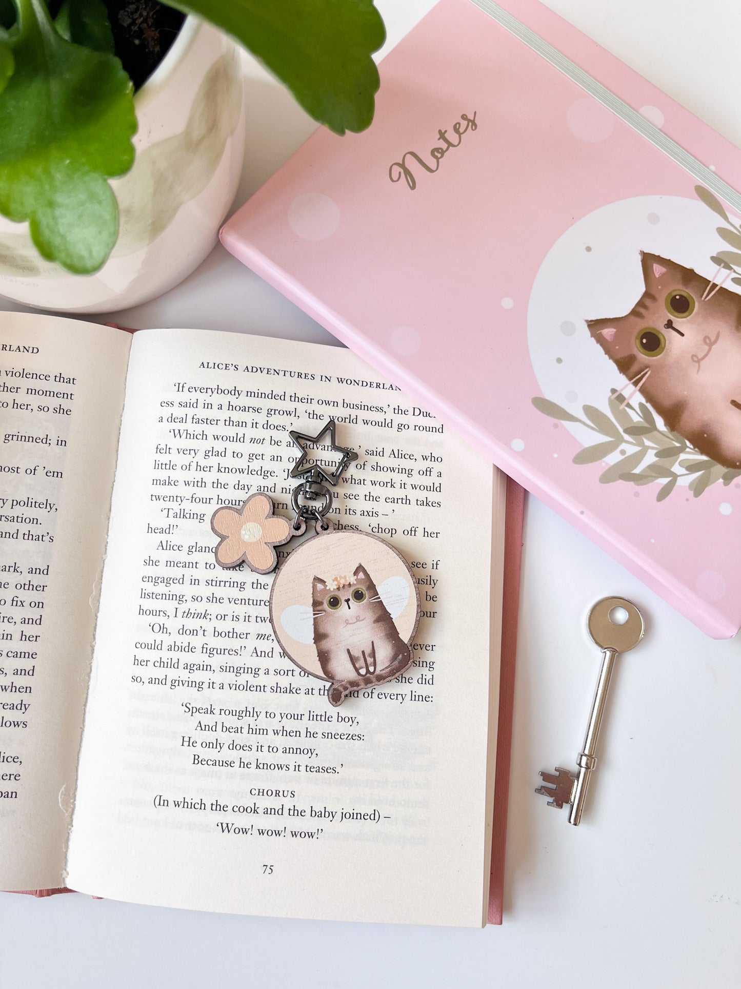 Tabby Cat Wooden Keyring