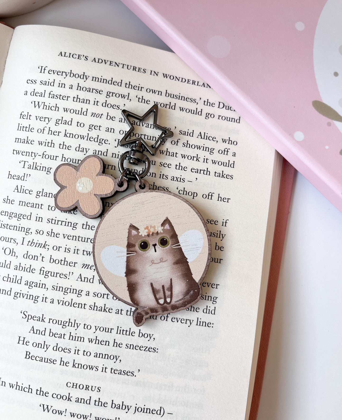 Tabby Cat Wooden Keyring