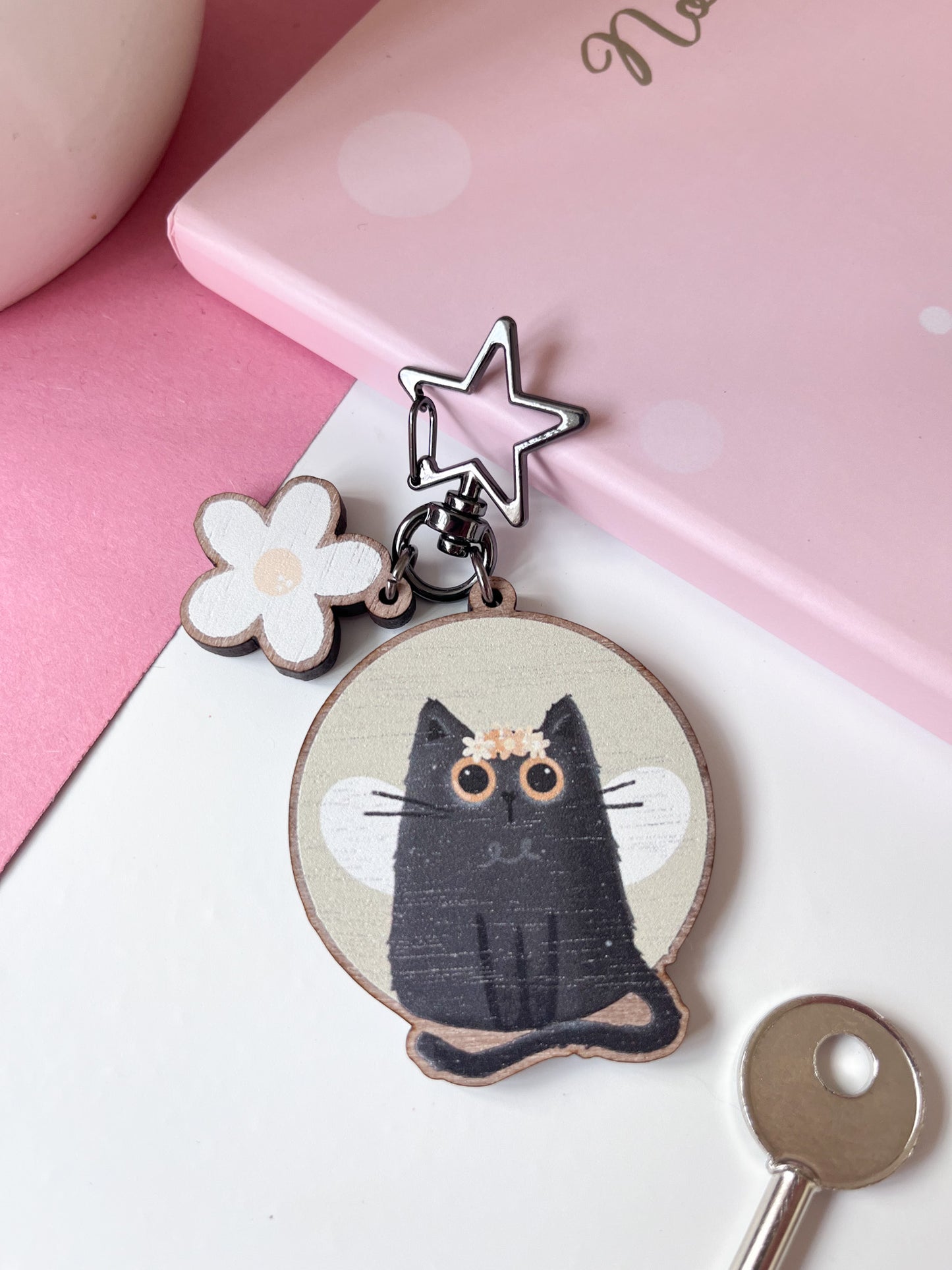 Black Cat Wooden Keyring