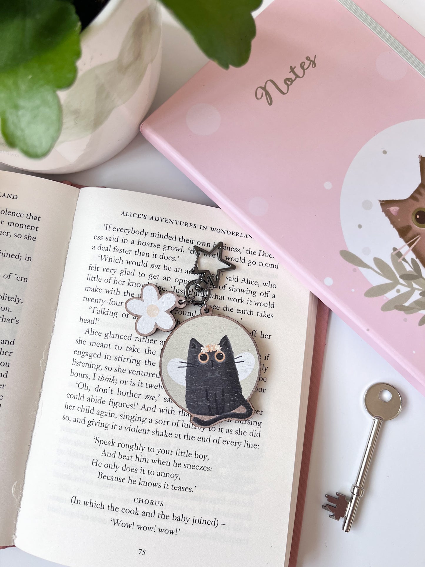 Black Cat Wooden Keyring