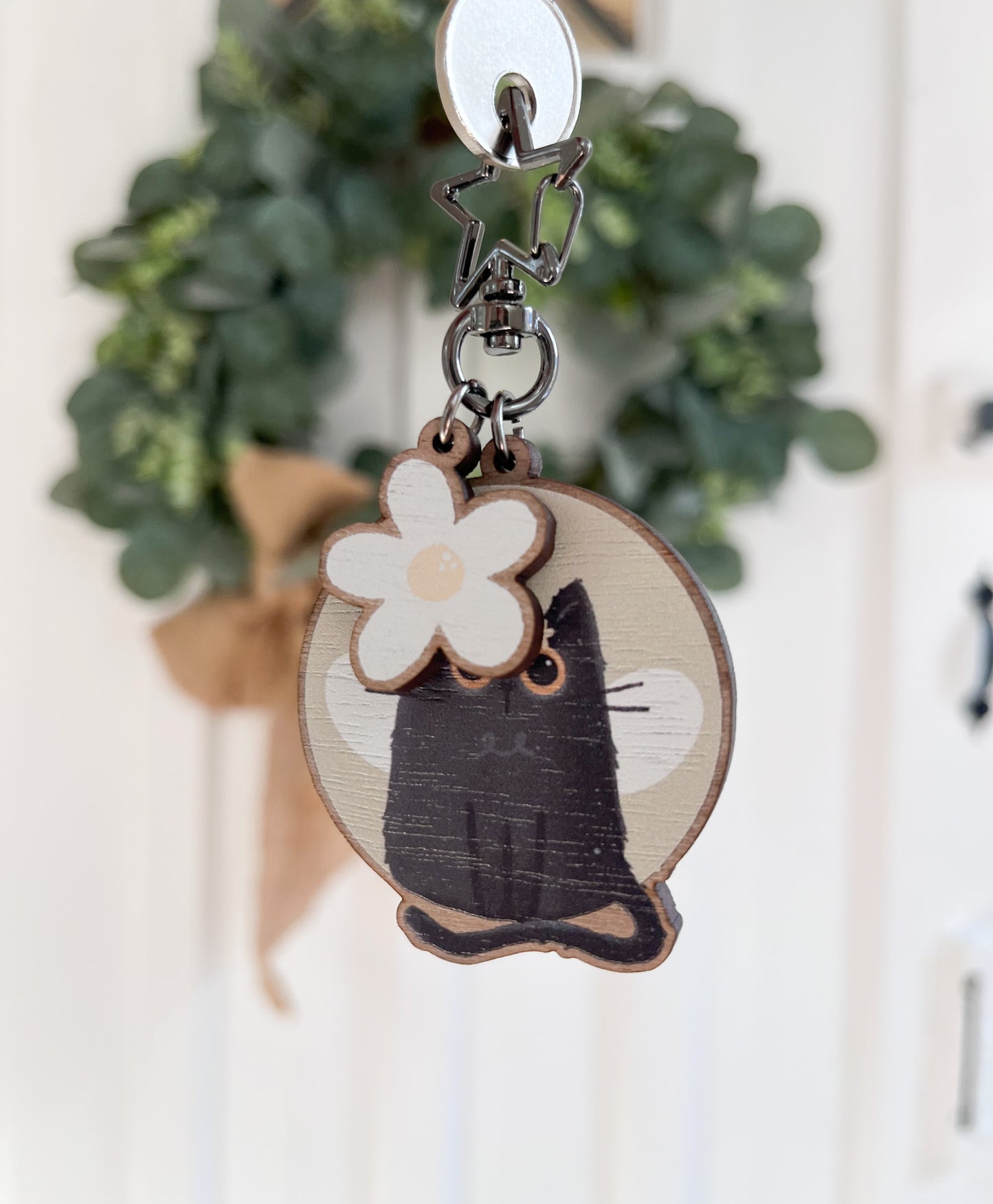 Black Cat Wooden Keyring