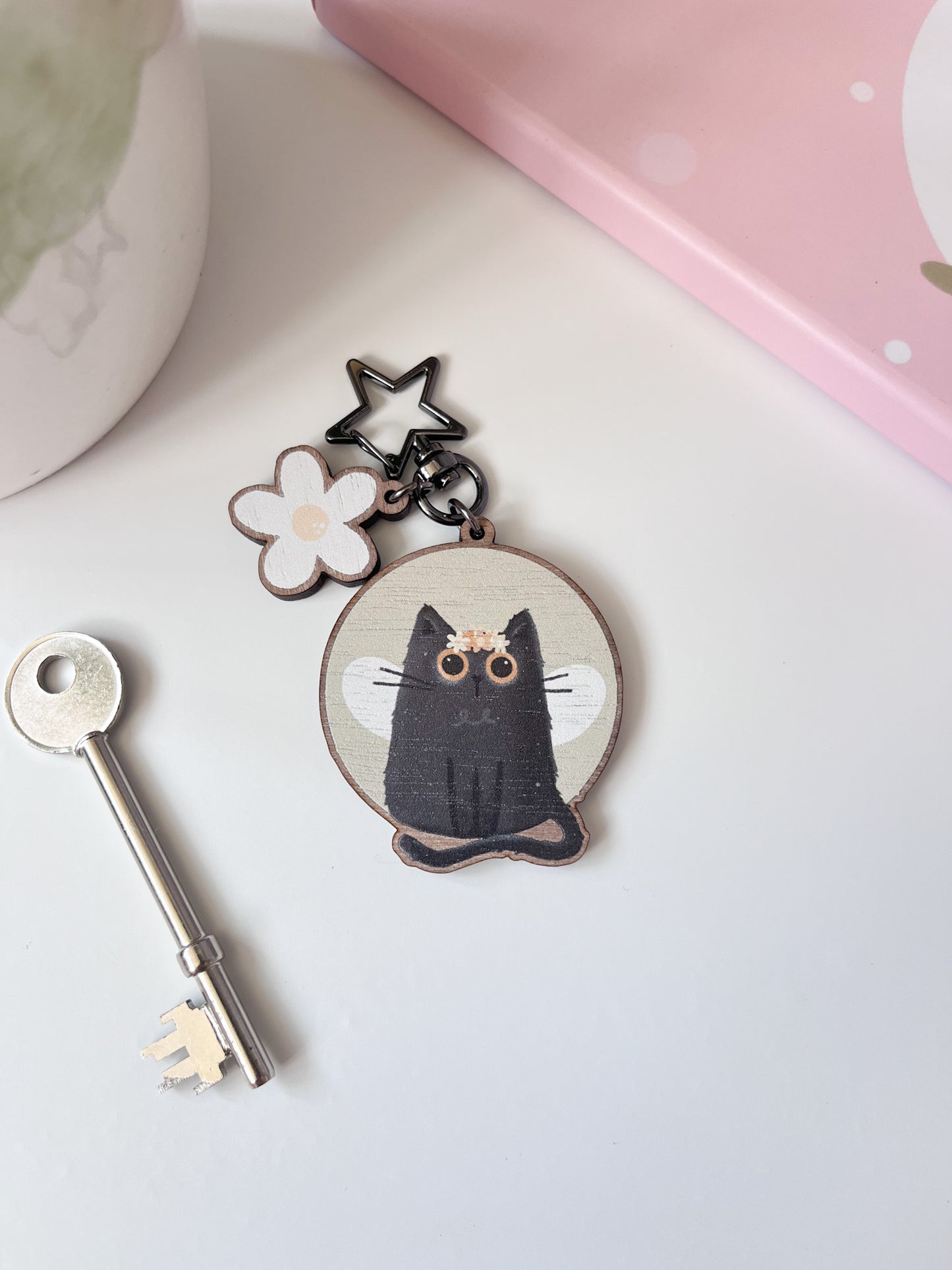 Black Cat Wooden Keyring