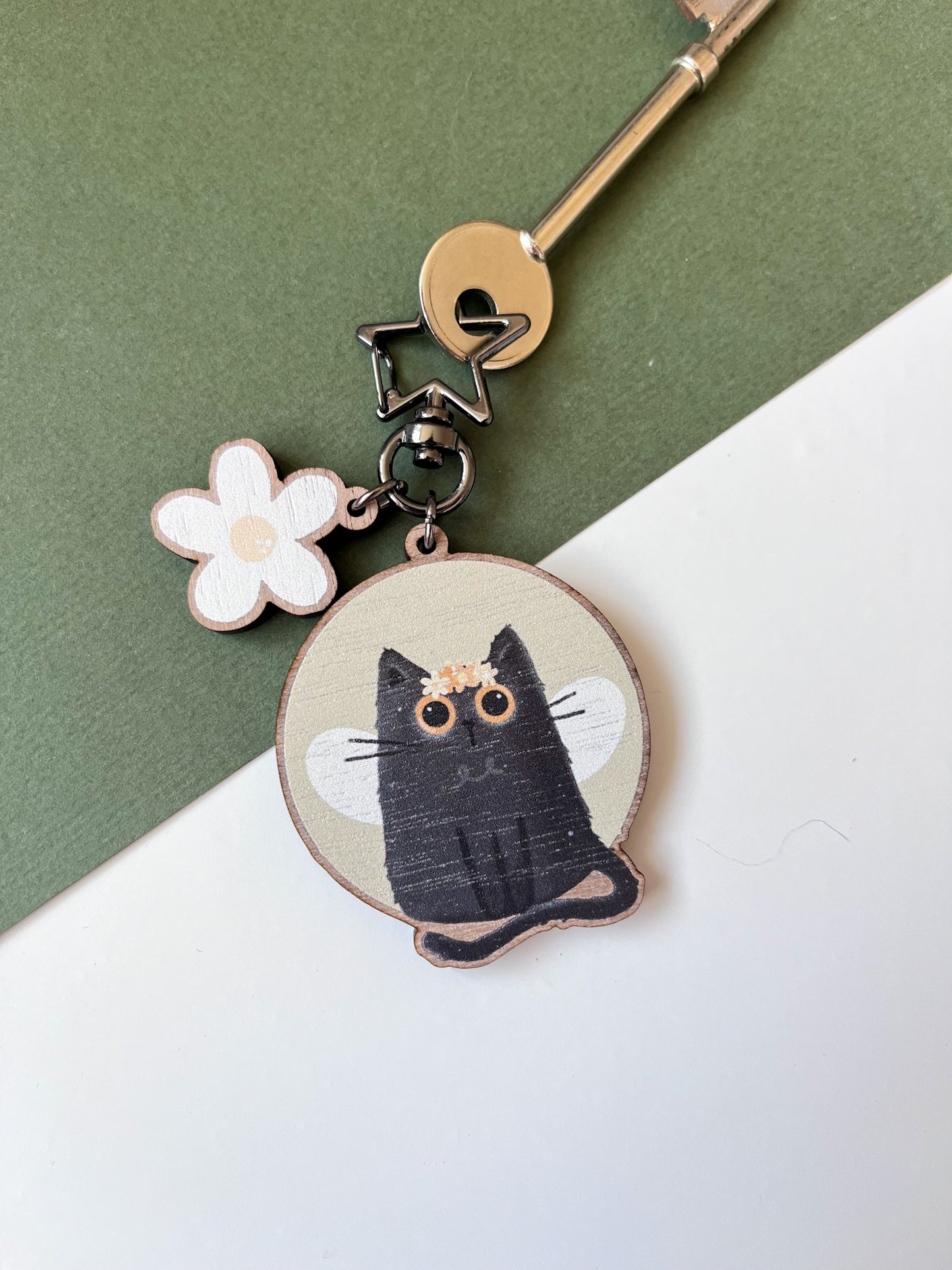 Black Cat Wooden Keyring