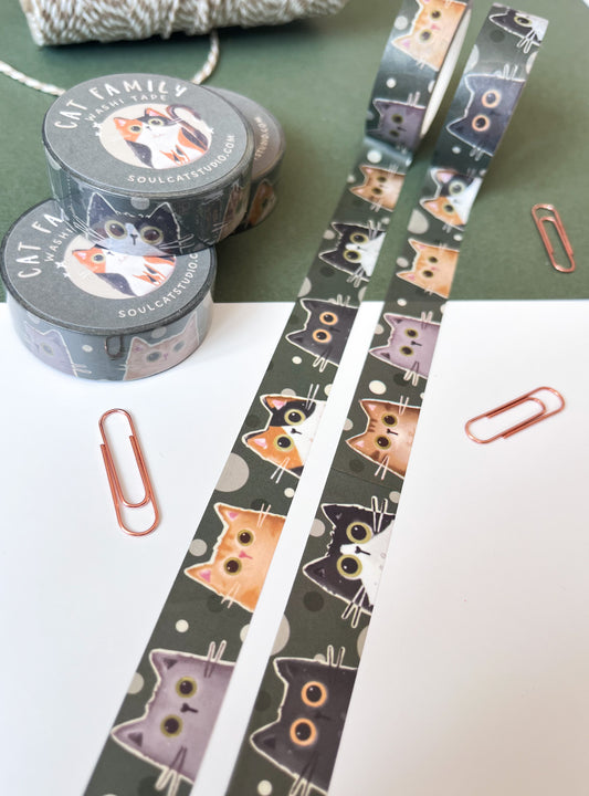 Cat Family Washi Tape - Forest Green