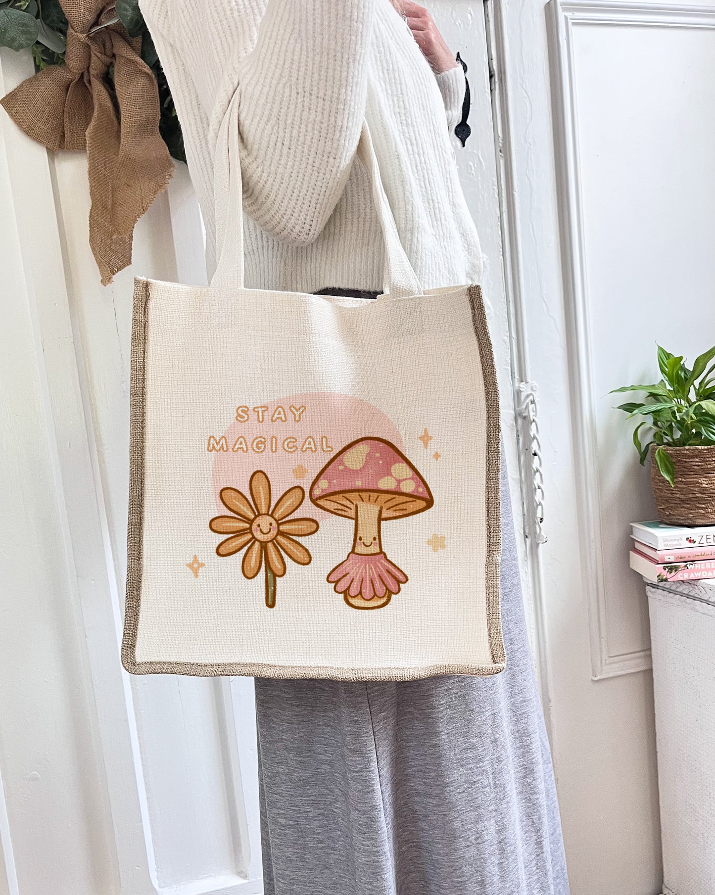 Stay Magical, Mushroom Linen Gusset Bag