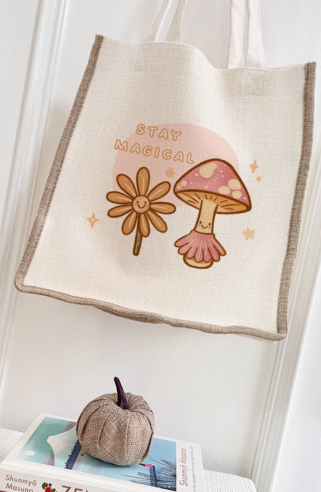 Stay Magical, Mushroom Linen Gusset Bag