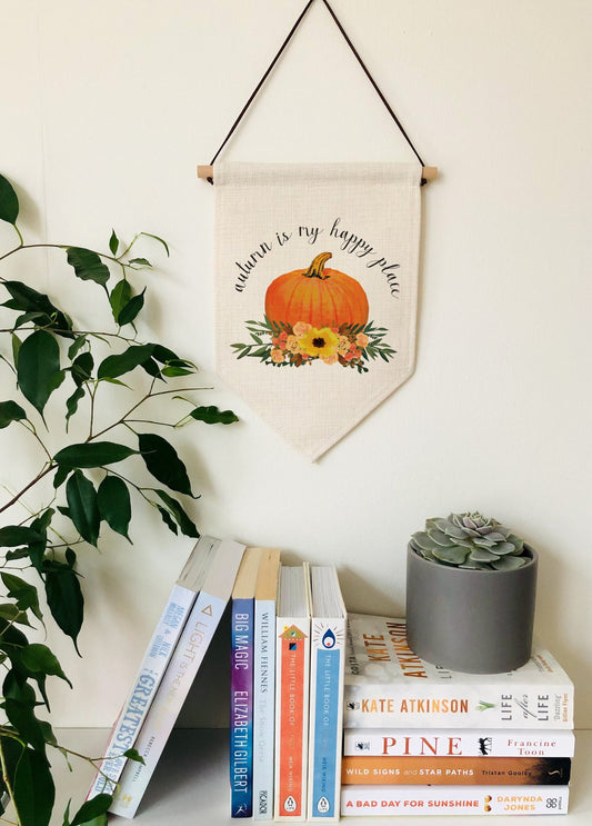 Autumn Is My Happy Place linen Flag