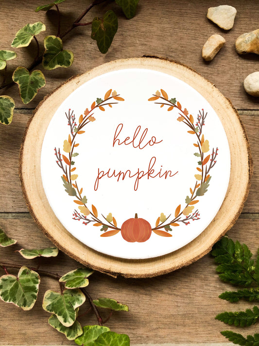 Hello Pumpkin Ceramic Coaster