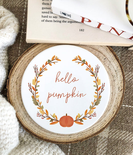 Hello Pumpkin Ceramic Coaster