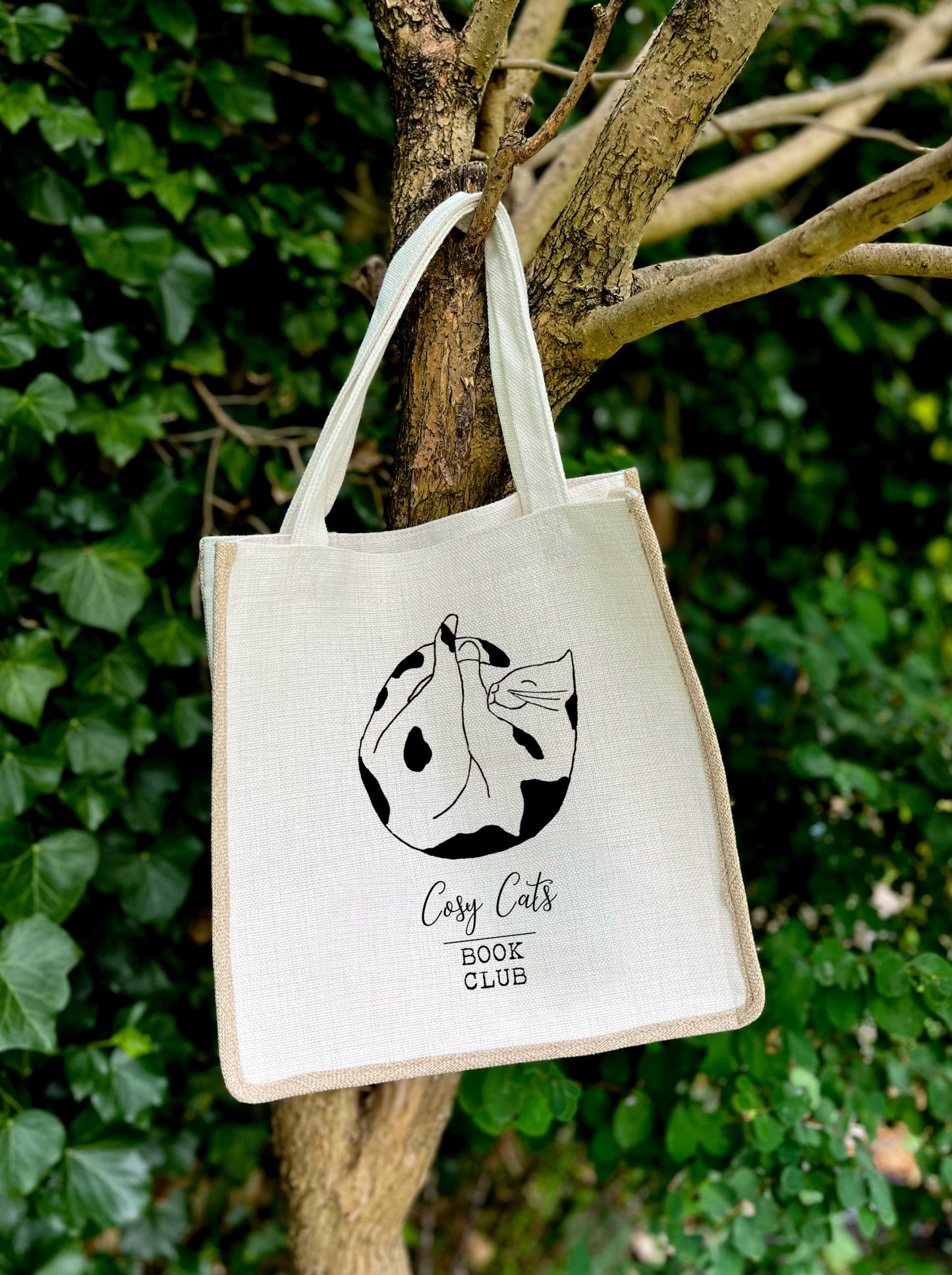 Cosy Cats Book Club Linen Gusset Bag