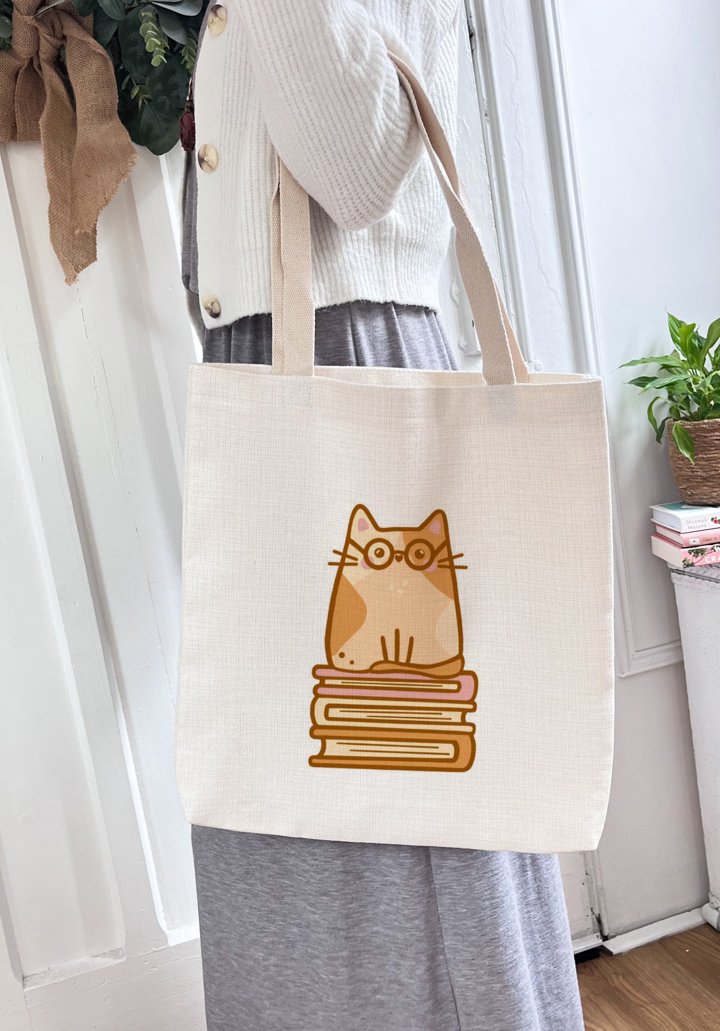 Hazel Bookworm Cat Book/Tote Bag