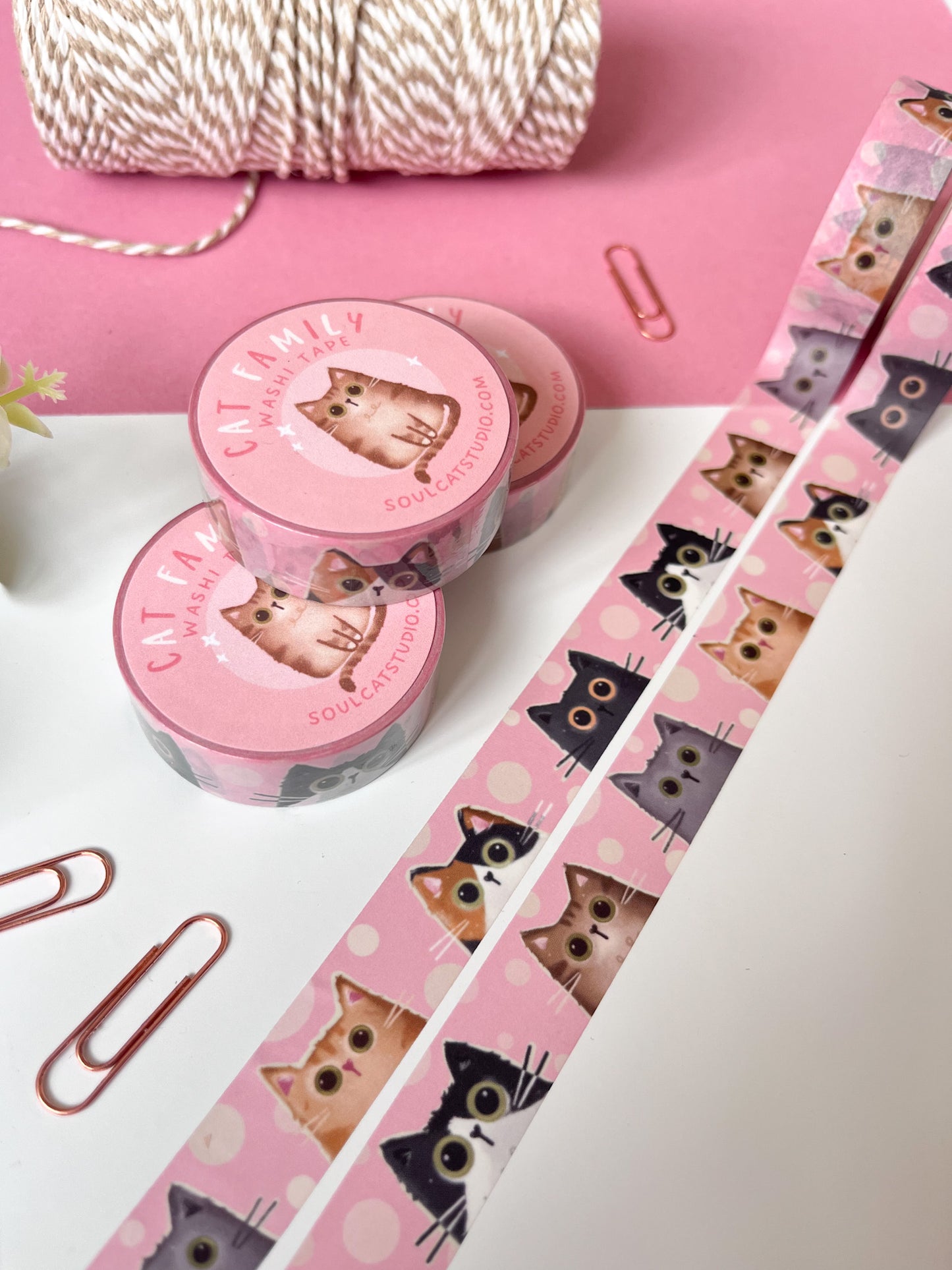 Cat Family Washi Tape - Pink