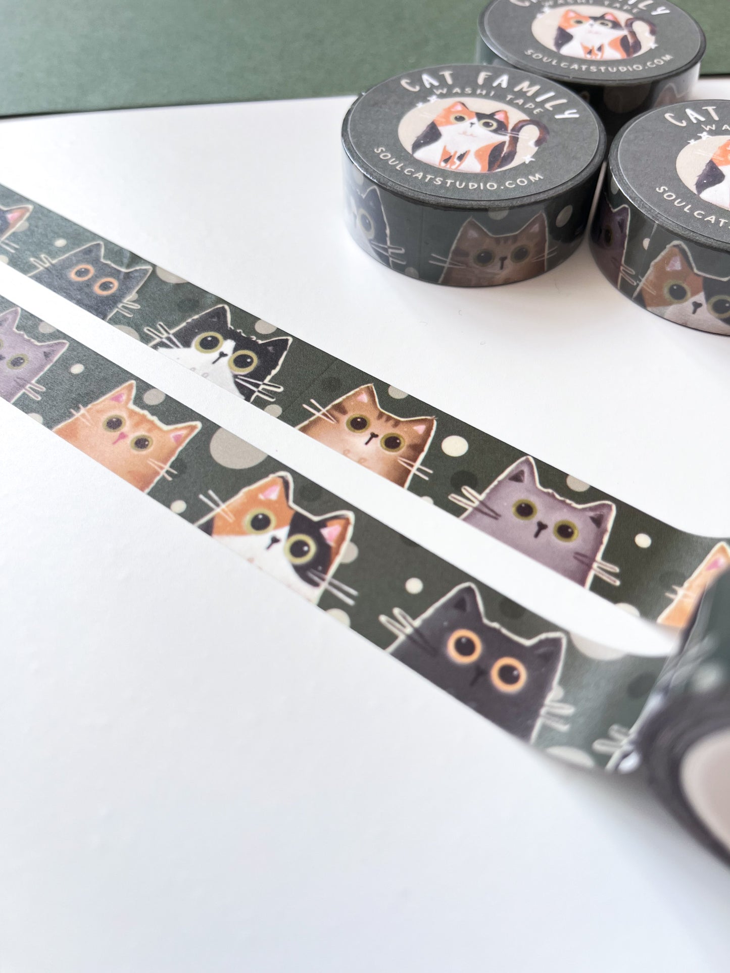 Cat Family Washi Tape - Forest Green