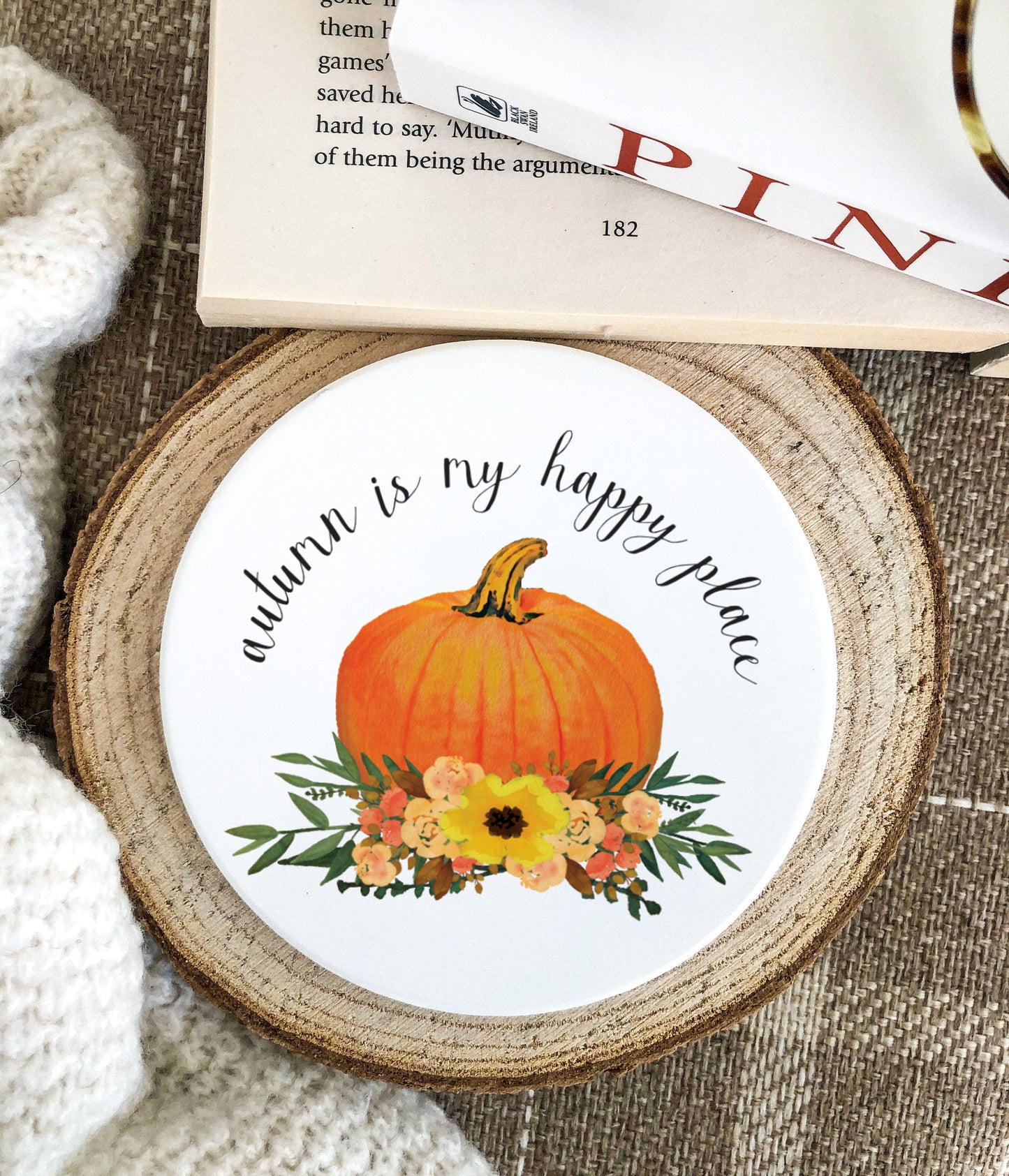 Autumn Is My Happy Place Ceramic Coaster