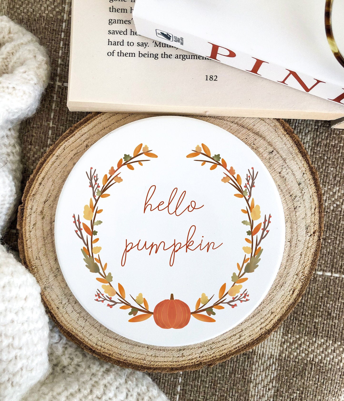 Hello Pumpkin Ceramic Coaster