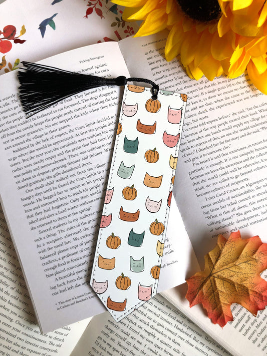 Cats & Pumpkins Vegan Leather Bookmark