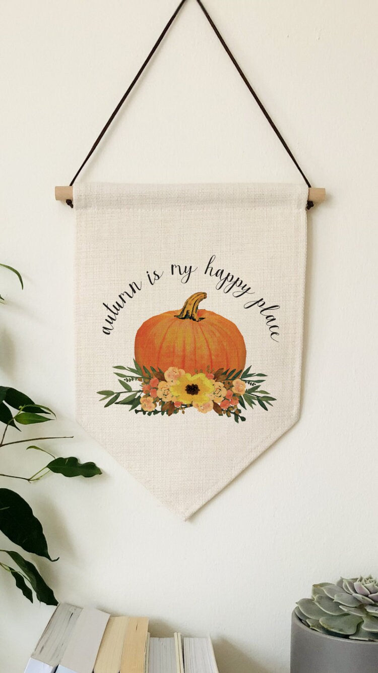 Autumn Is My Happy Place linen Flag